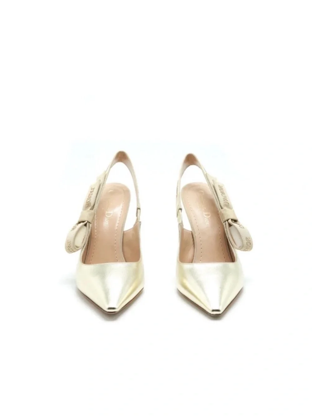 Dior J’ADIOR Metallic Gold Slingback Heels Size 39 Pointed Toe